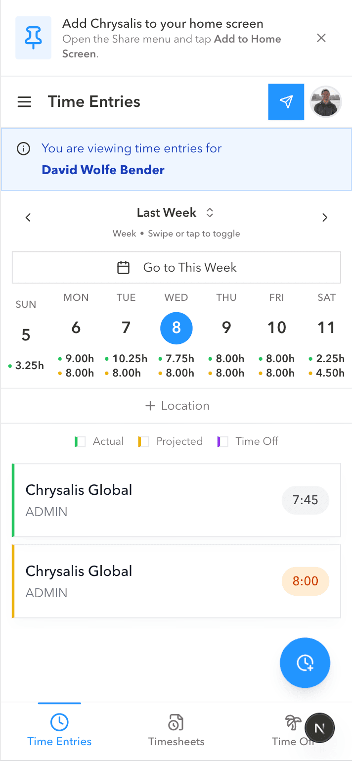 Time Tracking Mobile View