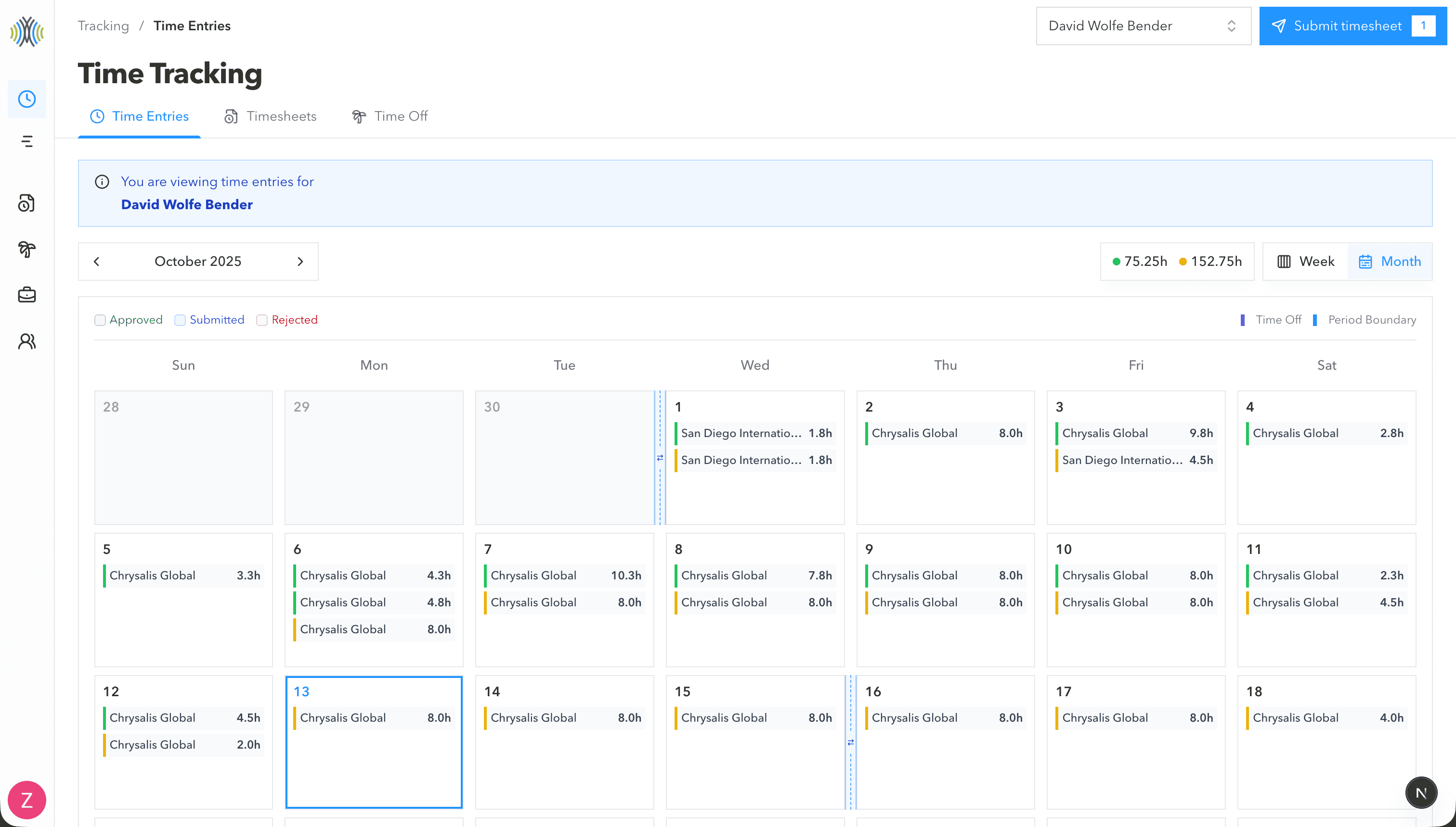Time Tracking Month View