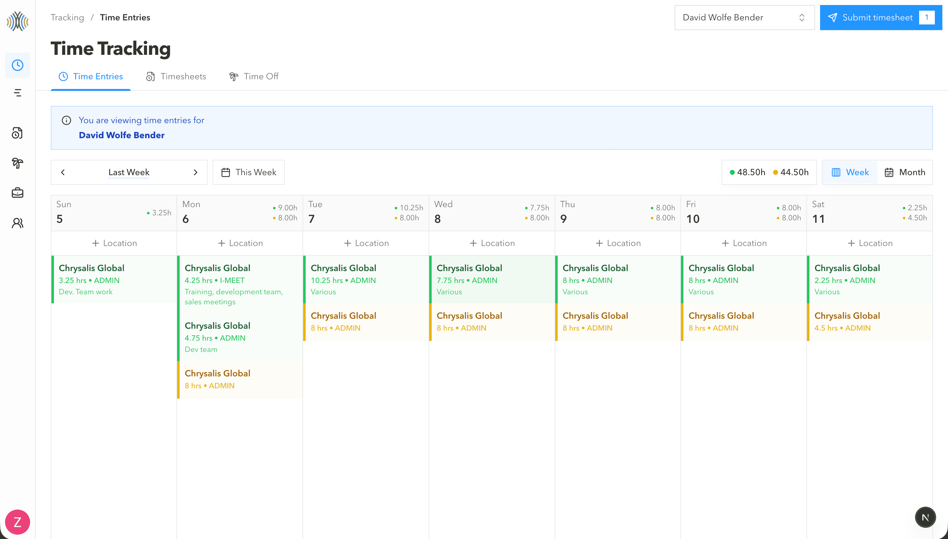 Time Tracking Week View
